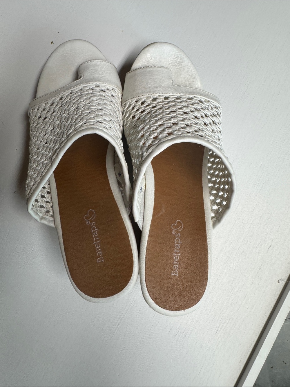 BareTraps White Woven Slide Mules